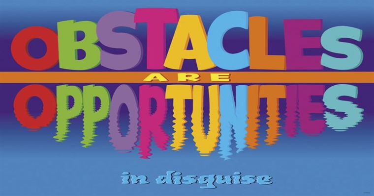 Graphic showing a balance scale with opportunities and obstacles on either side