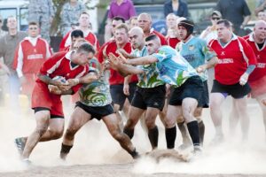 faith falters - Rugby players contending for yardage